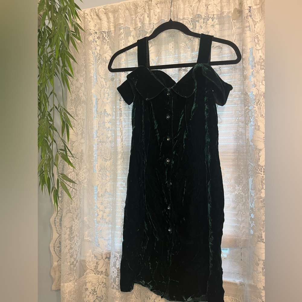 VINTAGE 90s crushed velvet green dress
